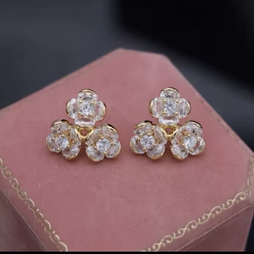 Swarovski Gold & Clear Crystal Floral Cluster Earrings